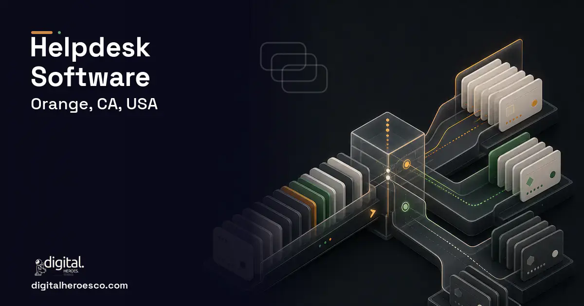 Helpdesk Software software overview illustration for Orange, CA, USA.