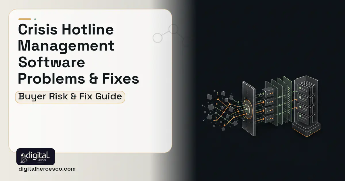 Crisis Hotline Management Software workflow illustration showing common problems and fixes.