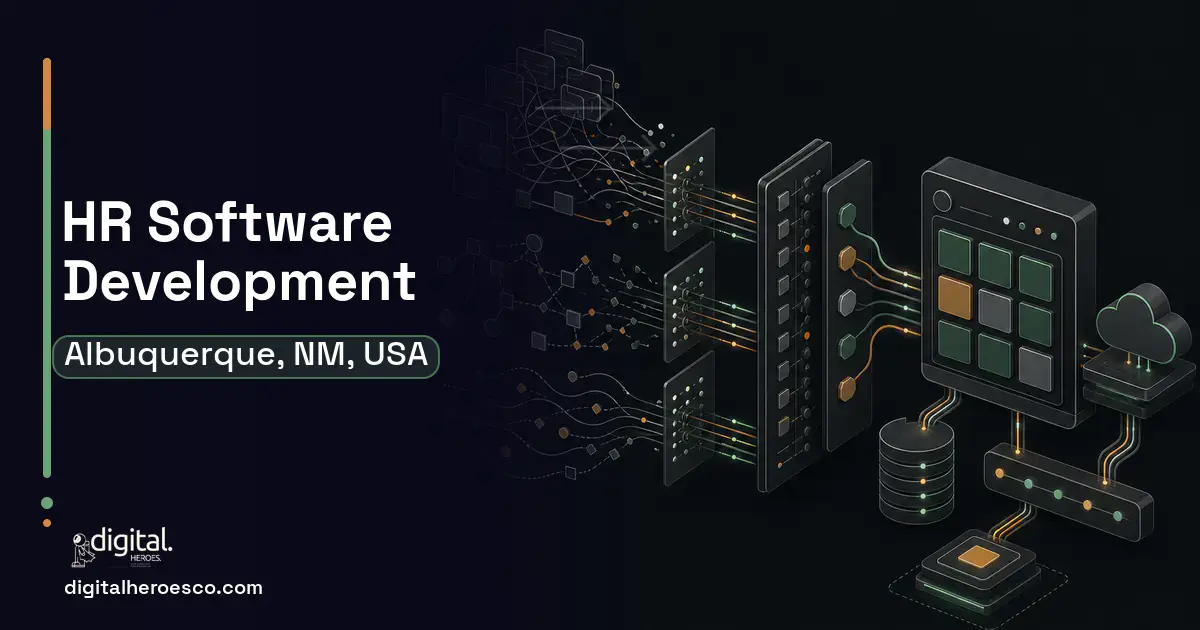 HR Software Development workflow illustration for Albuquerque, NM, USA.