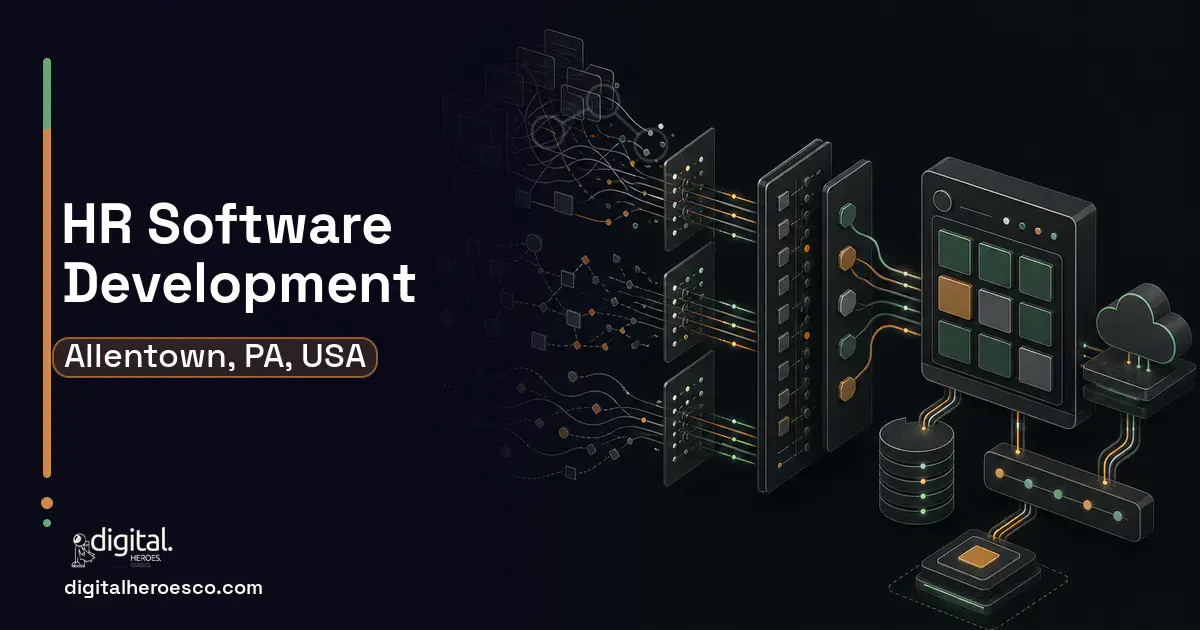 HR Software Development workflow illustration for Allentown, PA, USA.