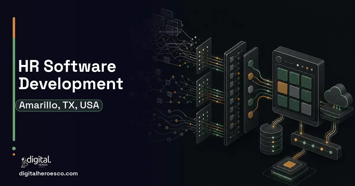 HR Software Development workflow illustration for Amarillo, TX, USA.