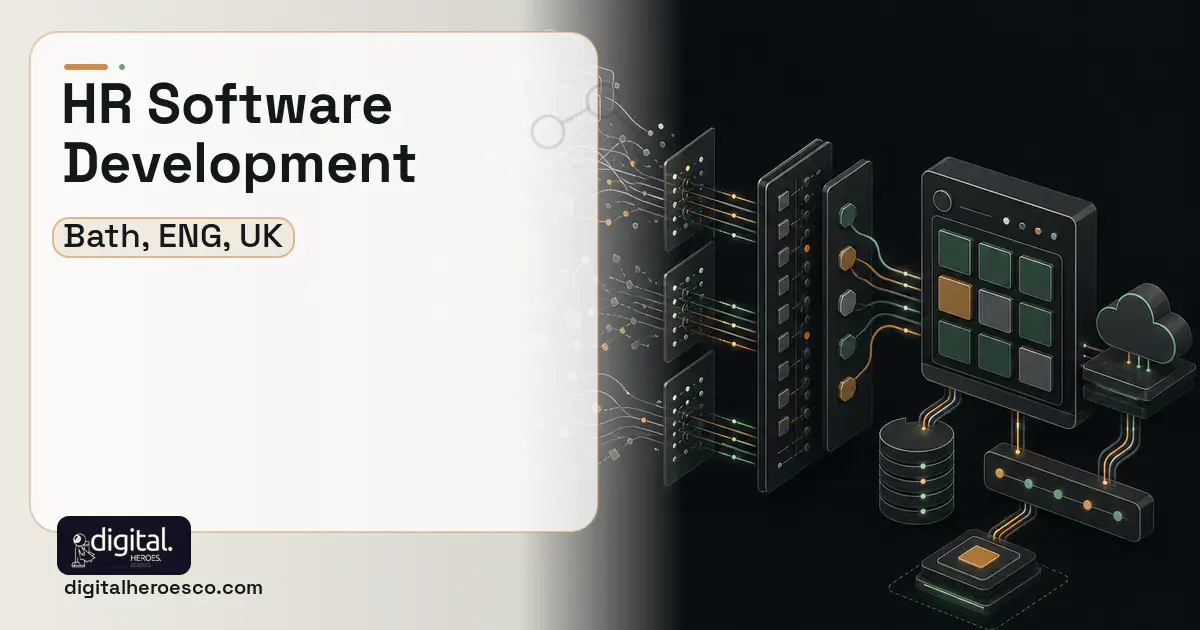 HR Software Development workflow illustration for Bath, ENG, UK.