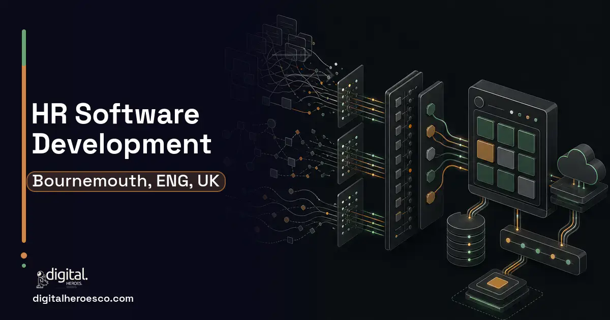 HR Software Development workflow illustration for Bournemouth, ENG, UK.