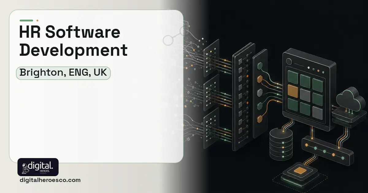 HR Software Development workflow illustration for Brighton, ENG, UK.