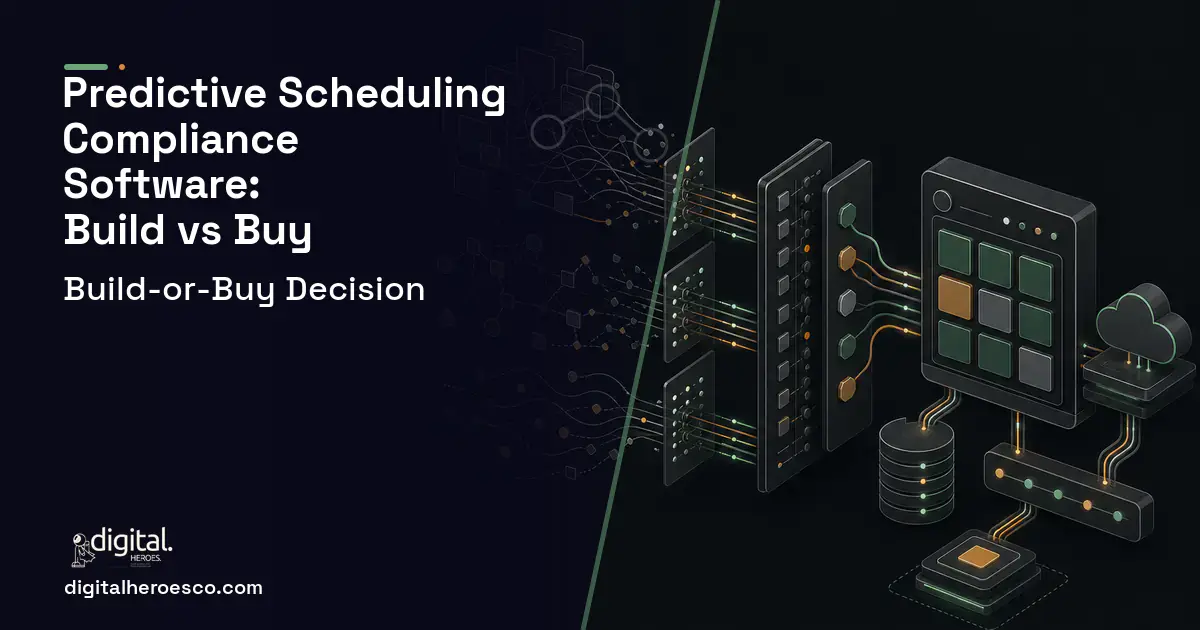 HR Software Development workflow illustration for Predictive Scheduling Compliance Software Build vs Buy Guide.