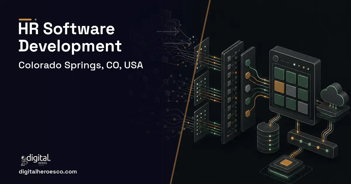 HR Software Development workflow illustration for Colorado Springs, CO, USA.