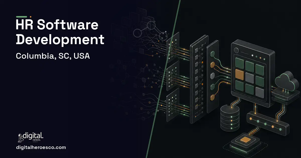 HR Software Development workflow illustration for Columbia, SC, USA.