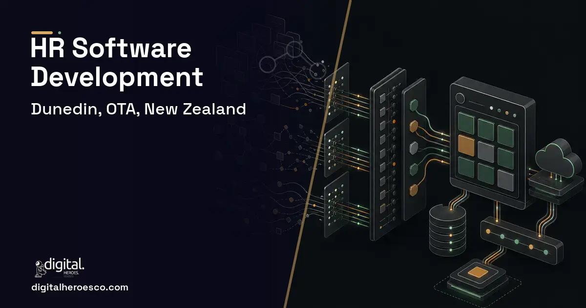 HR Software Development workflow illustration for Dunedin, OTA, New Zealand.