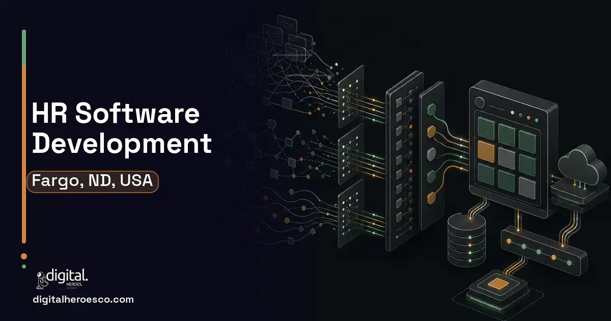 HR Software Development workflow illustration for Fargo, ND, USA.