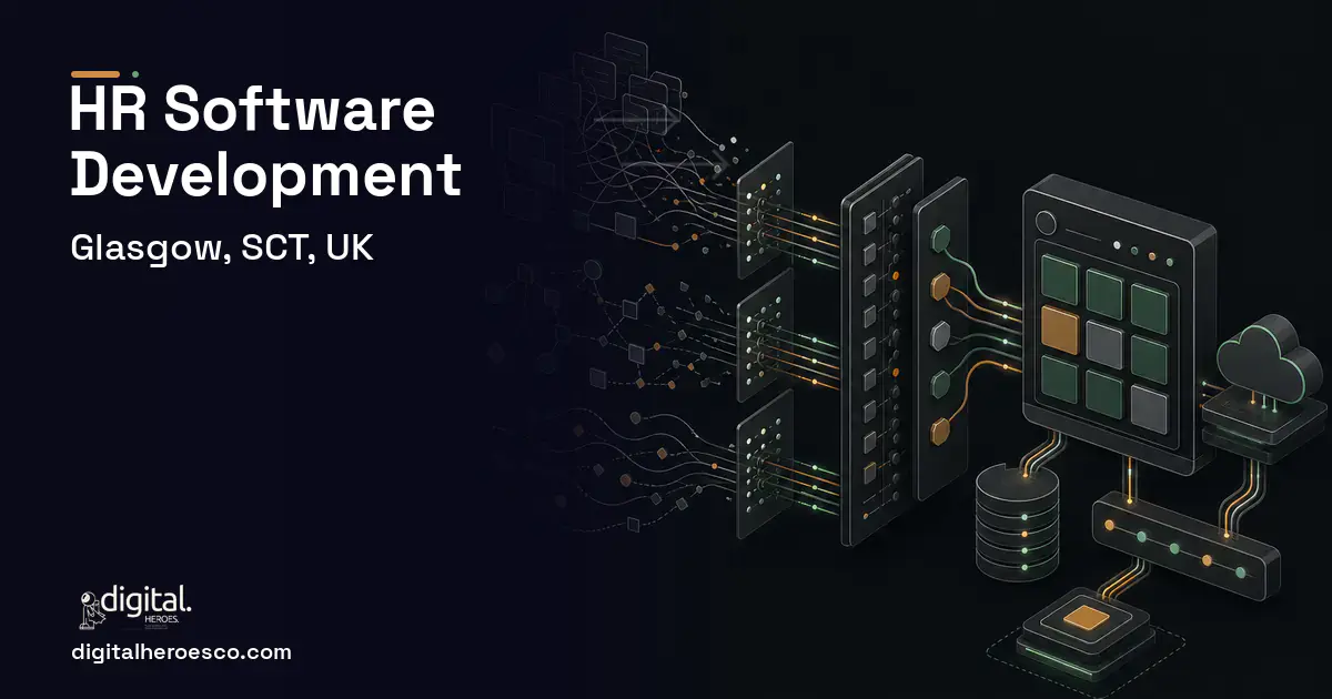 HR Software Development workflow illustration for Glasgow, SCT, UK.