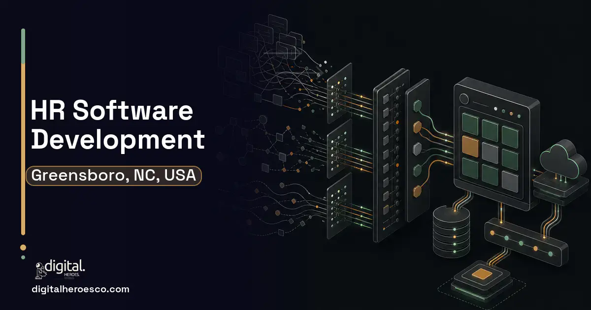 HR Software Development workflow illustration for Greensboro, NC, USA.