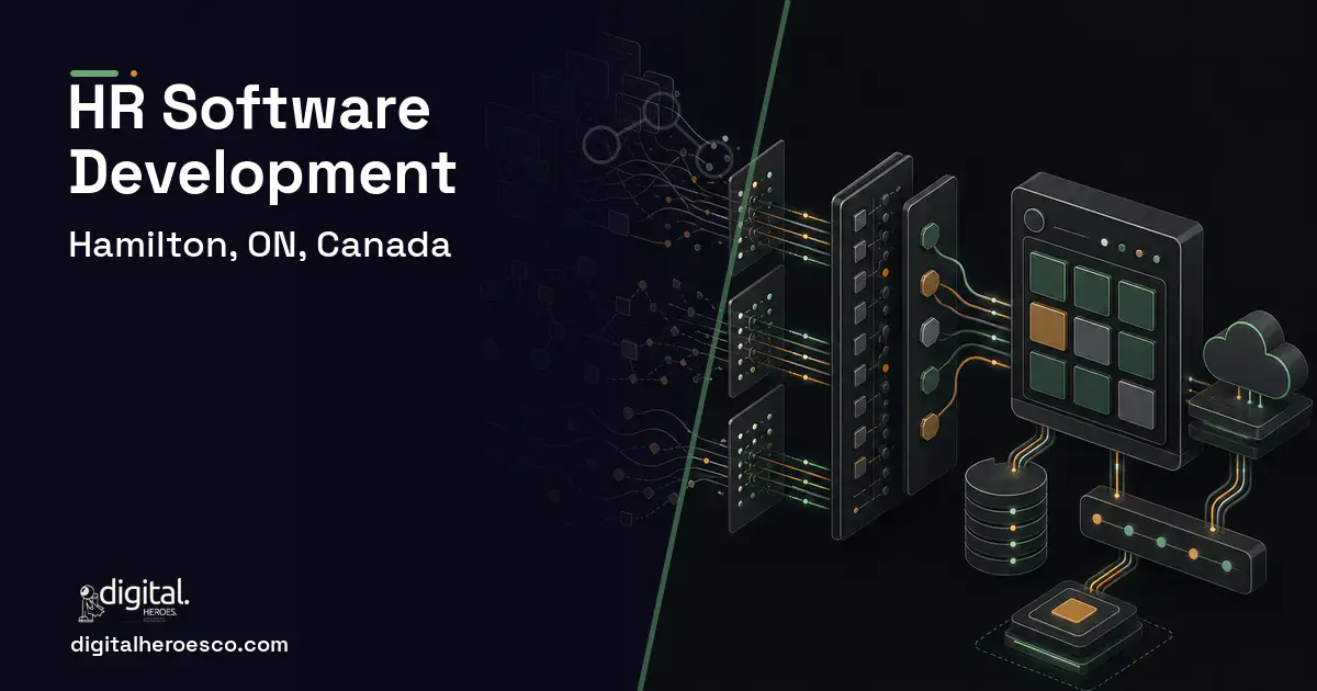 HR Software Development workflow illustration for Hamilton, ON, Canada.
