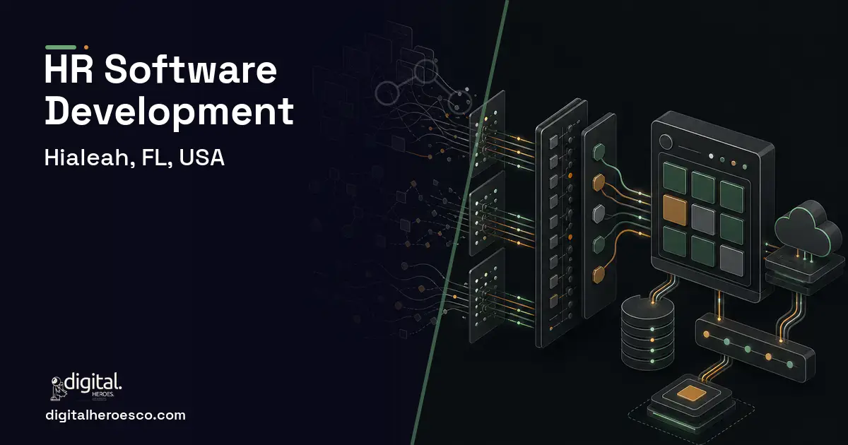 HR Software Development workflow illustration for Hialeah, FL, USA.