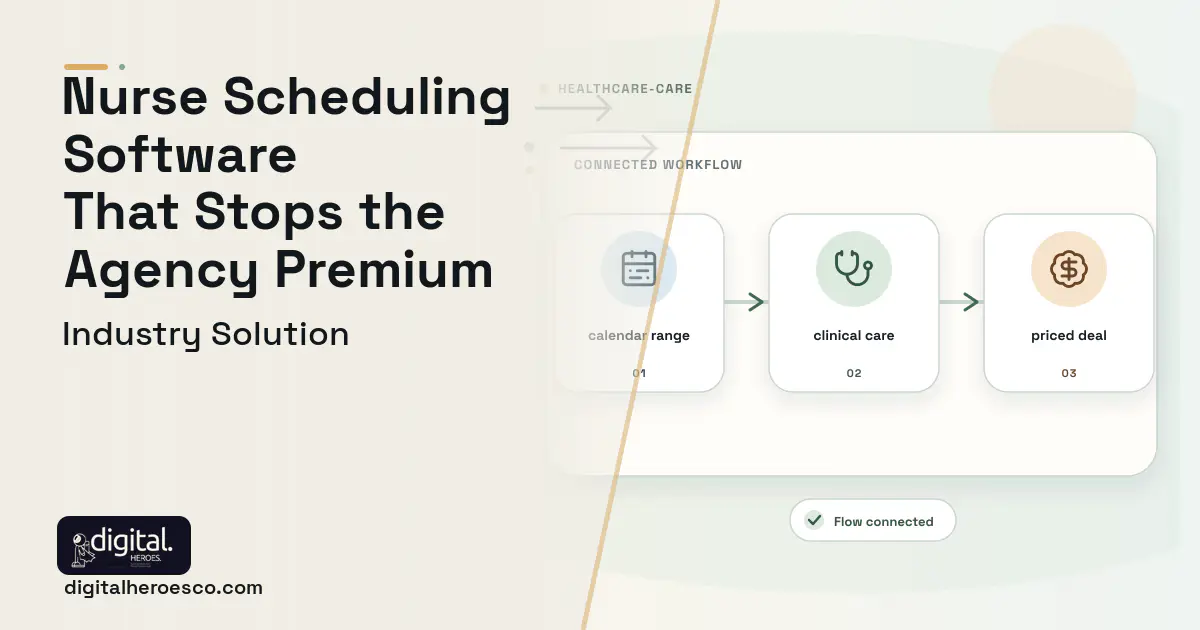 Hospital Nurse Staffing software visual showing clinical care, calendar range, and priced deal.