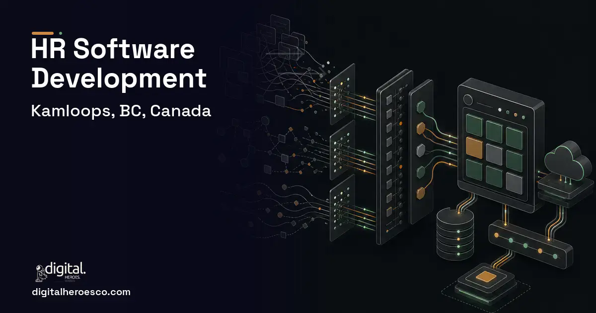 HR Software Development workflow illustration for Kamloops, BC, Canada.