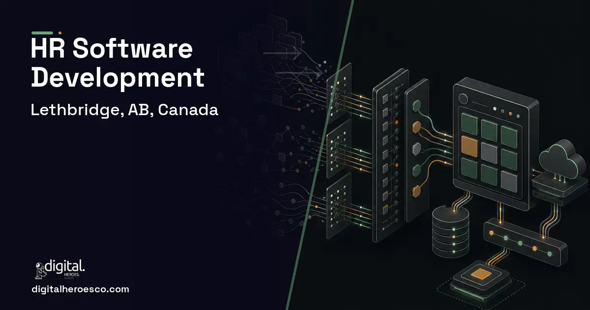 HR Software Development workflow illustration for Lethbridge, AB, Canada.