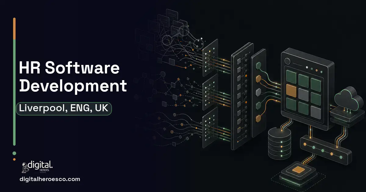 HR Software Development workflow illustration for Liverpool, ENG, UK.