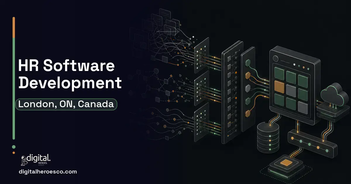 HR Software Development workflow illustration for London, ON, Canada.