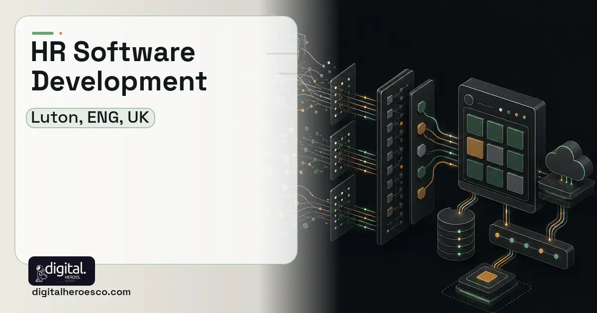 HR Software Development workflow illustration for Luton, ENG, UK.