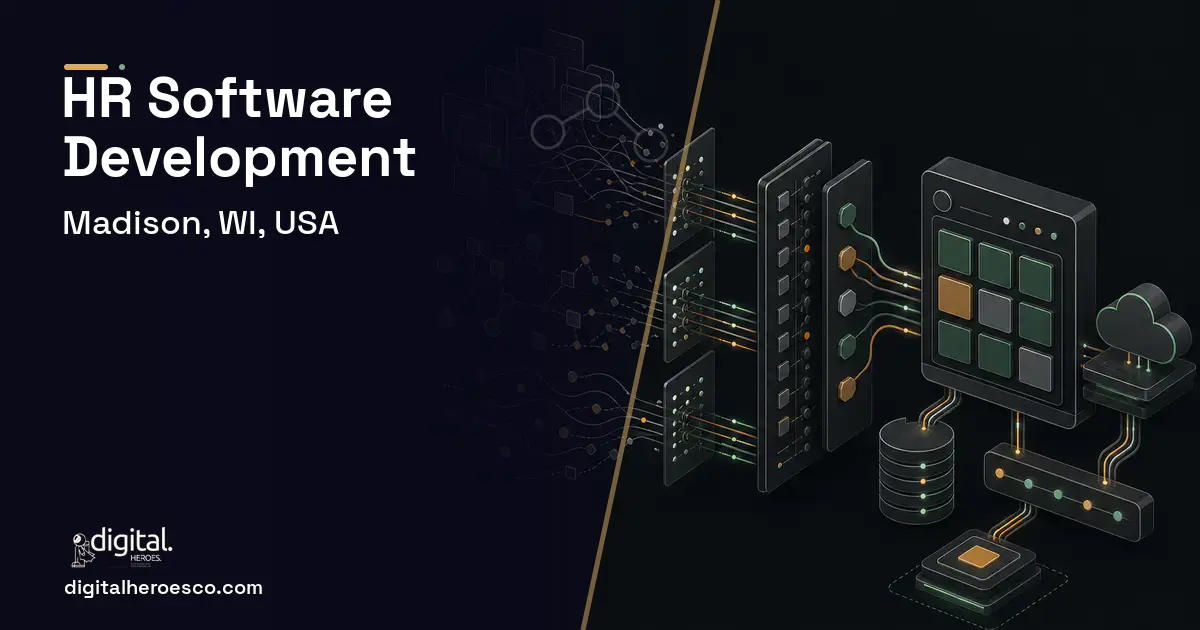 HR Software Development workflow illustration for Madison, WI, USA.
