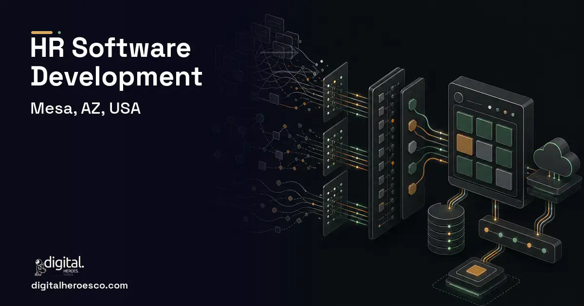 HR Software Development workflow illustration for Mesa, AZ, USA.