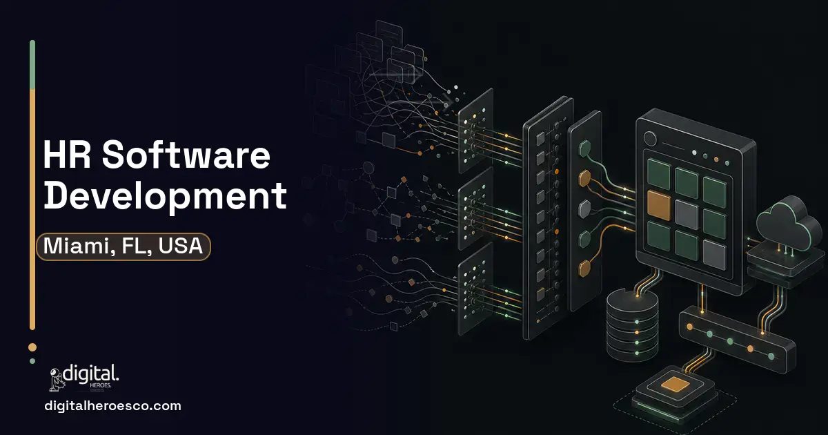HR Software Development workflow illustration for Miami, FL, USA.