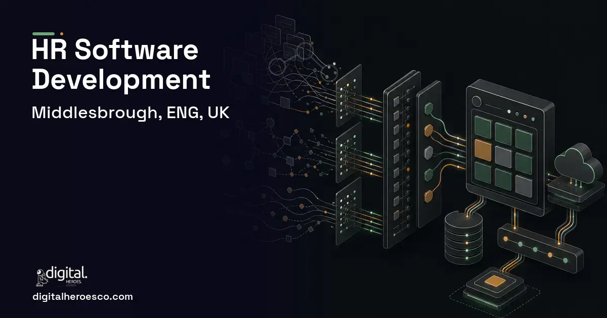 HR Software Development workflow illustration for Middlesbrough, ENG, UK.