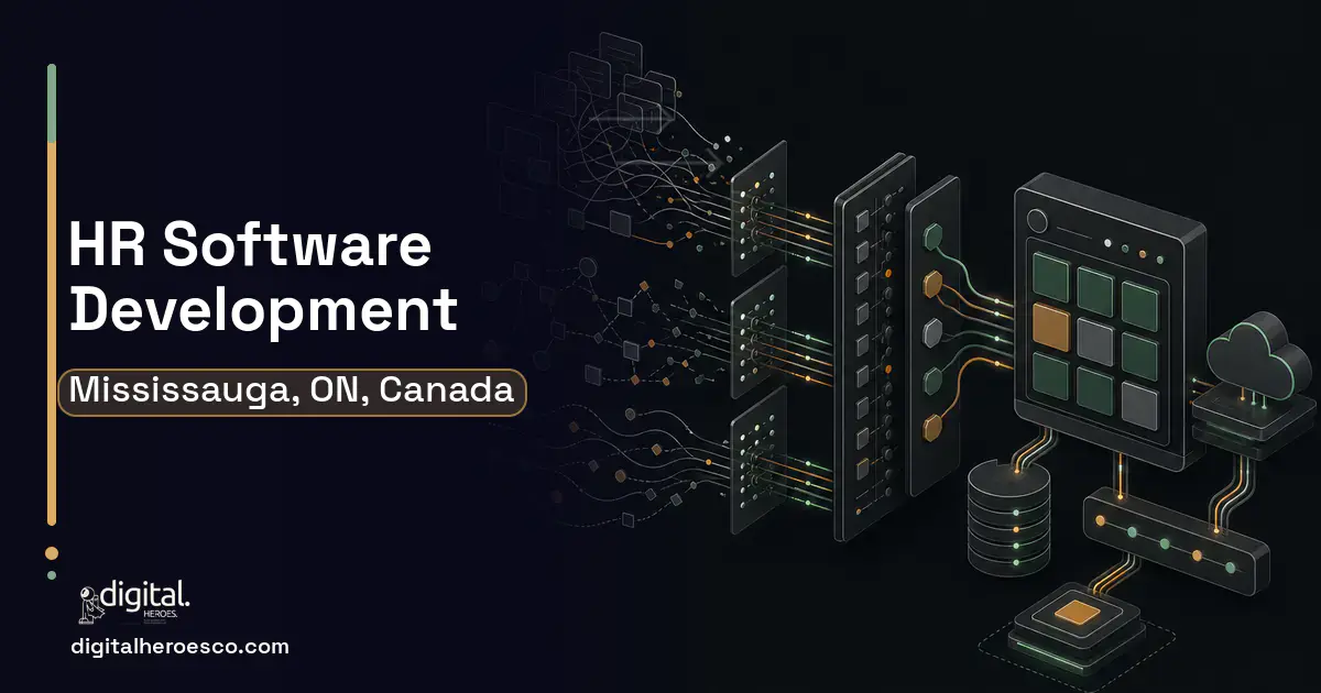 HR Software Development workflow illustration for Mississauga, ON, Canada.