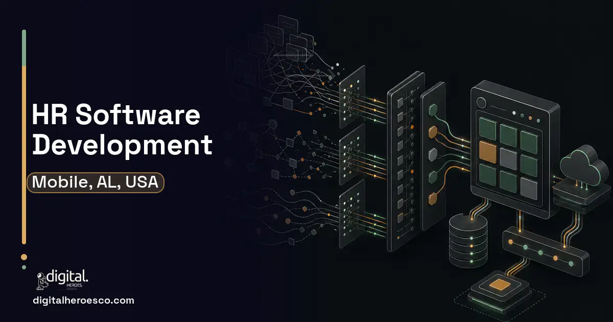 HR Software Development workflow illustration for Mobile, AL, USA.