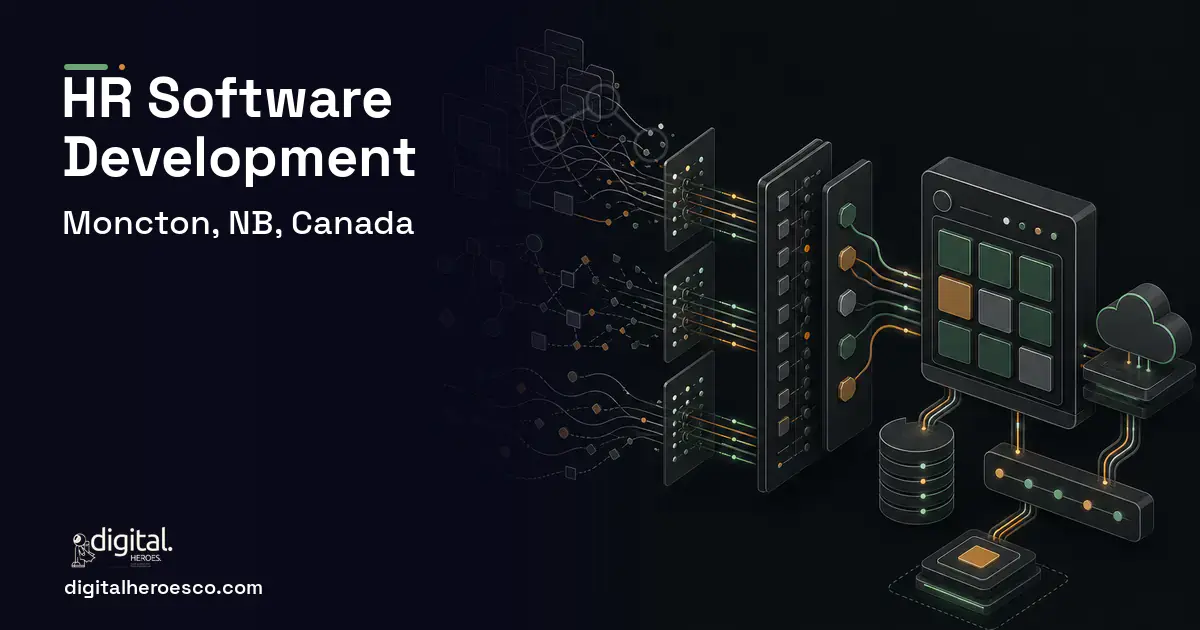 HR Software Development workflow illustration for Moncton, NB, Canada.