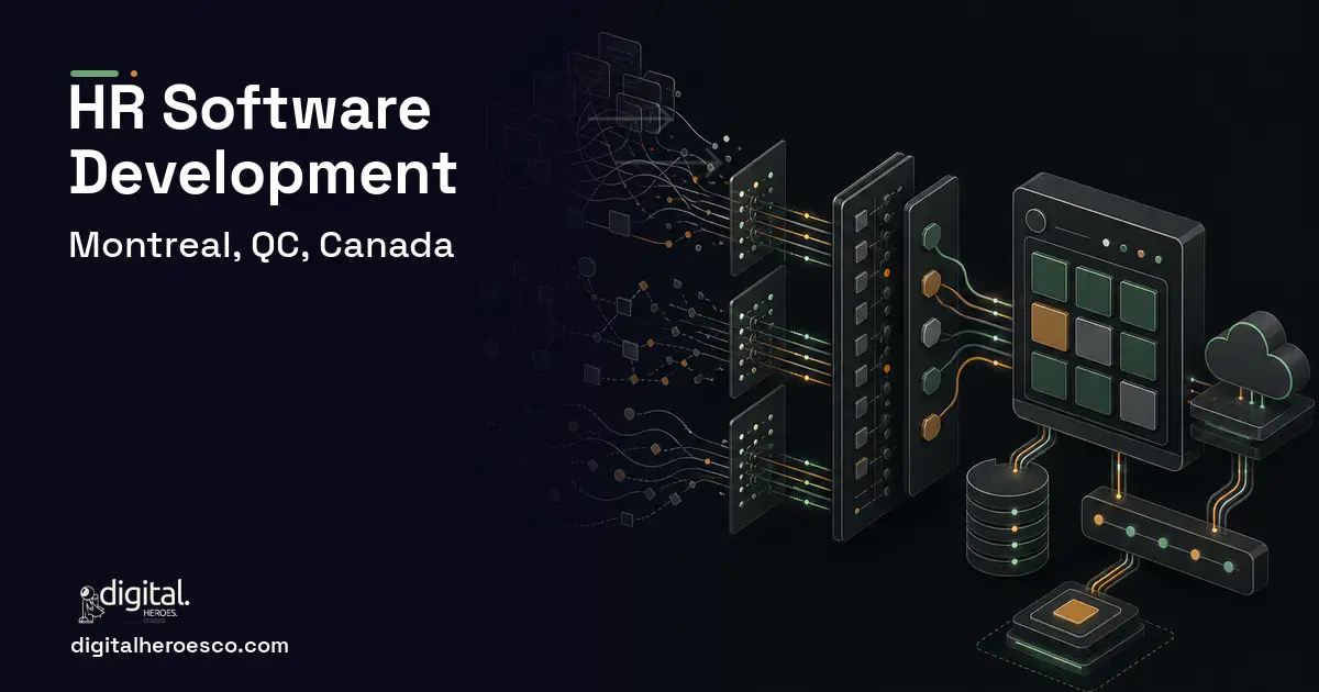 HR Software Development workflow illustration for Montreal, QC, Canada.