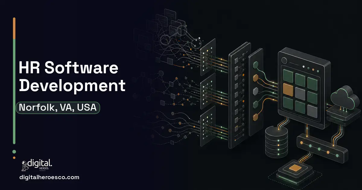 HR Software Development workflow illustration for Norfolk, VA, USA.