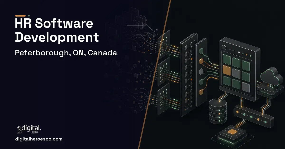 HR Software Development workflow illustration for Peterborough, ON, Canada.