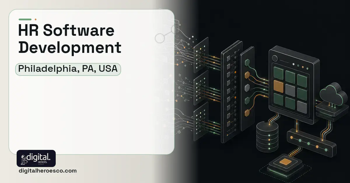 HR Software Development workflow illustration for Philadelphia, PA, USA.