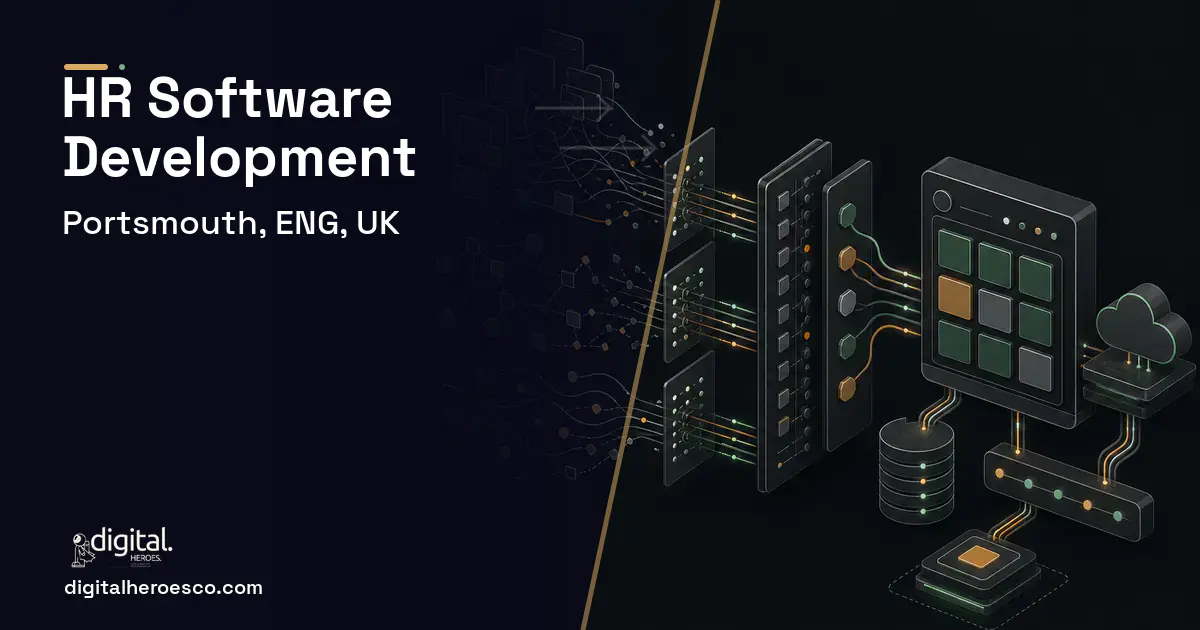 HR Software Development workflow illustration for Portsmouth, ENG, UK.
