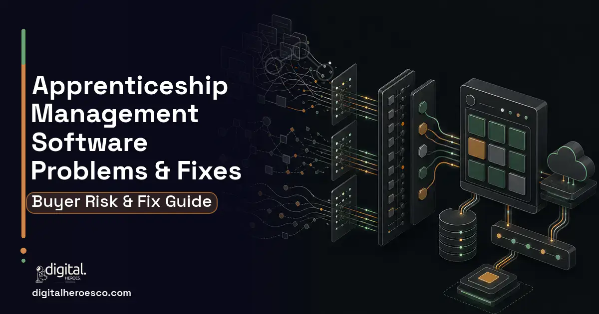 Apprenticeship Management Software workflow illustration showing common problems and fixes.