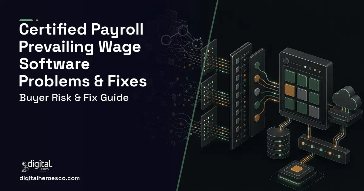 Certified Payroll Prevailing Wage Software workflow illustration showing common problems and fixes.