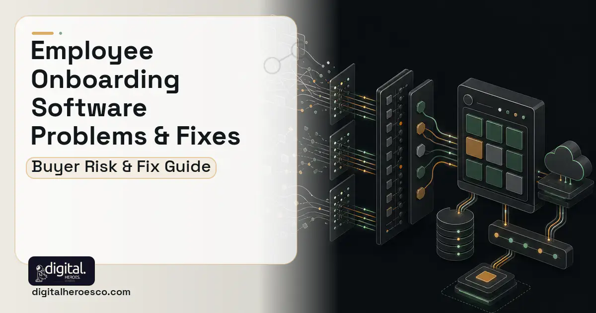Employee Onboarding Software workflow illustration showing common problems and fixes.
