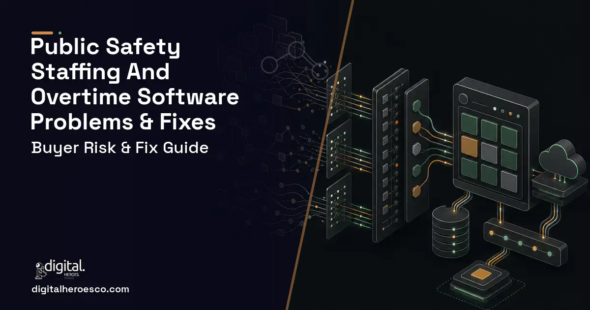 Public Safety Staffing AND Overtime Software workflow illustration showing common problems and fixes.