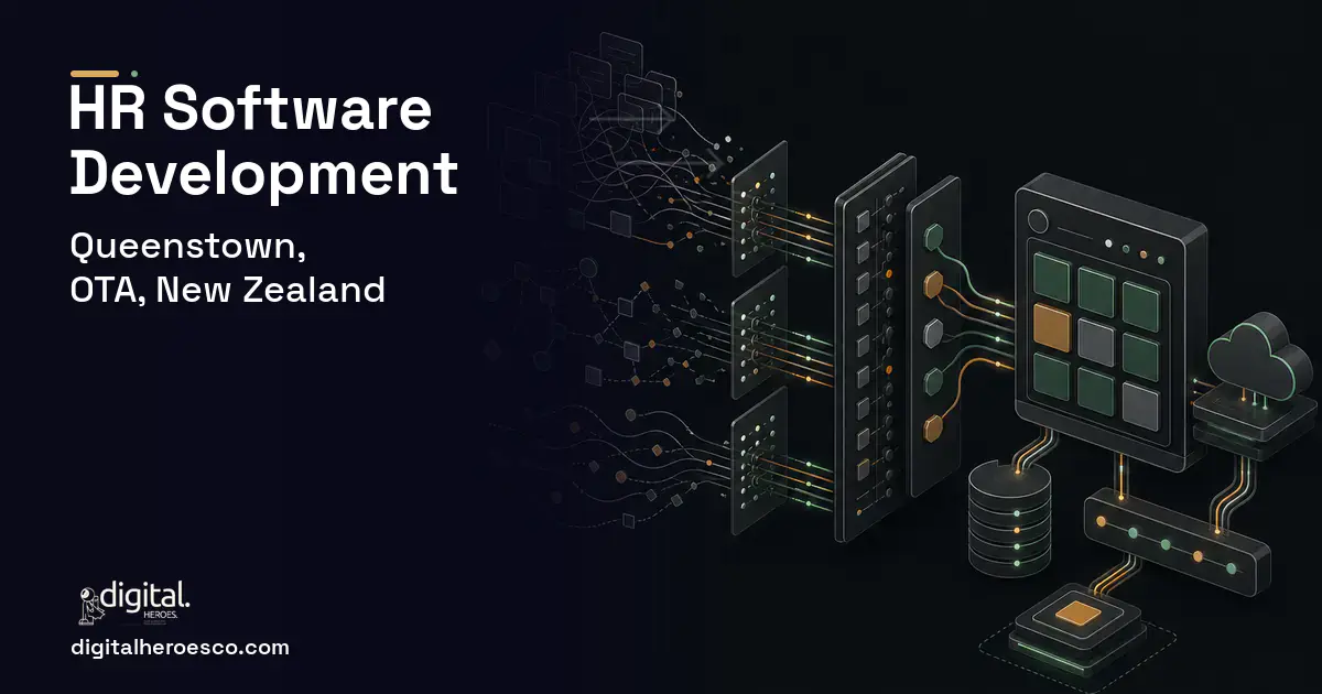 HR Software Development workflow illustration for Queenstown, OTA, New Zealand.