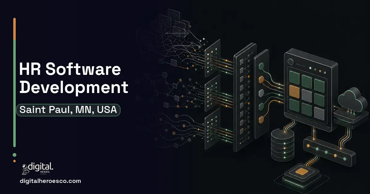 HR Software Development workflow illustration for Saint Paul, MN, USA.