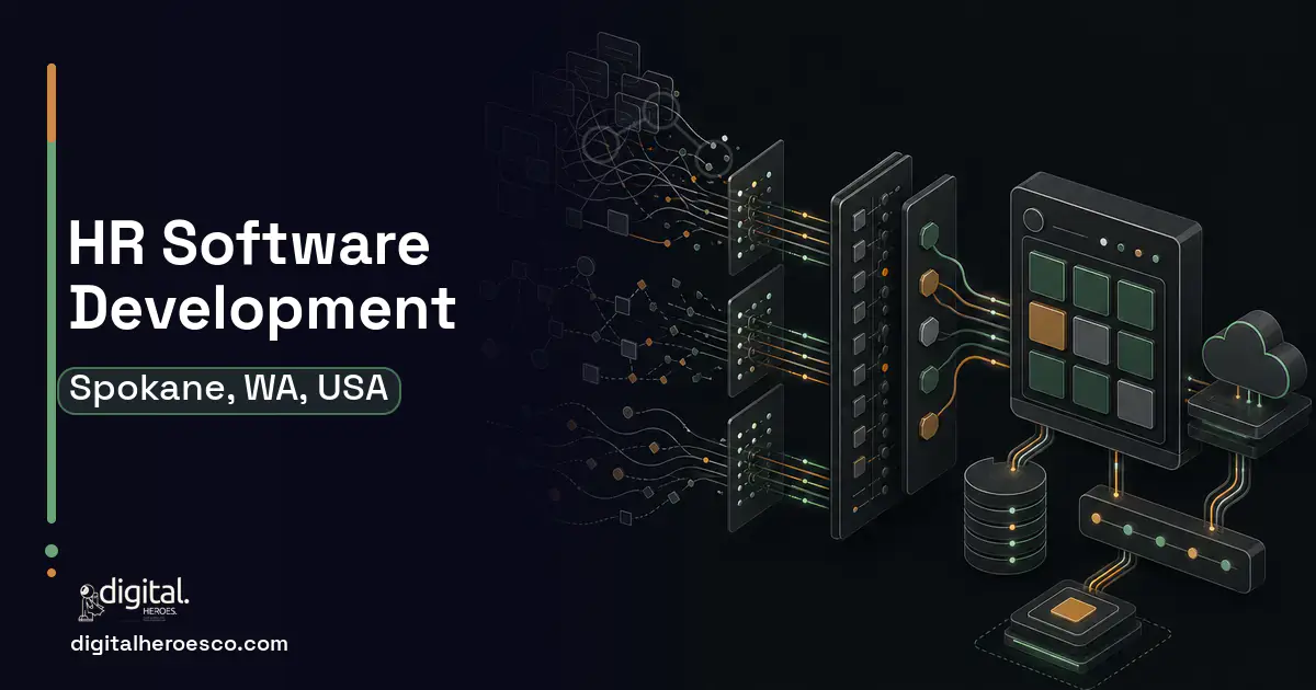 HR Software Development workflow illustration for Spokane, WA, USA.