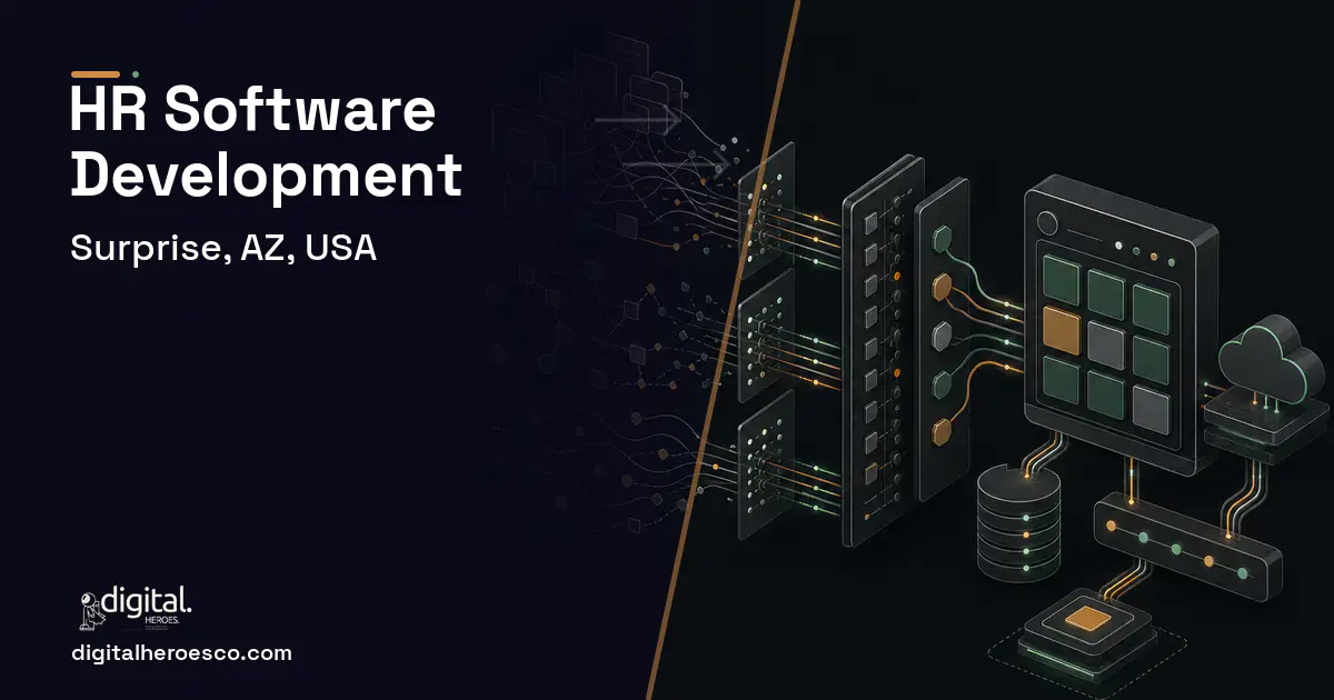HR Software Development workflow illustration for Surprise, AZ, USA.