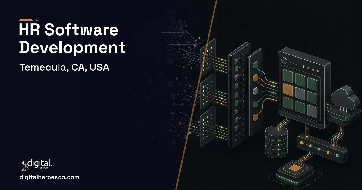 HR Software Development workflow illustration for Temecula, CA, USA.