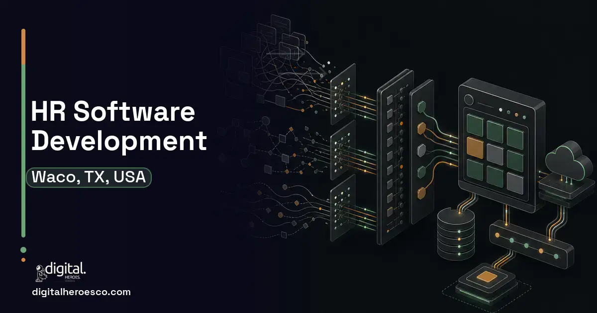 HR Software Development workflow illustration for Waco, TX, USA.