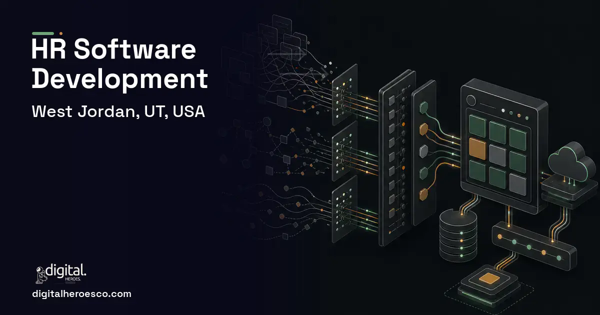 HR Software Development workflow illustration for West Jordan, UT, USA.
