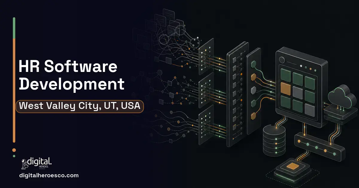 HR Software Development workflow illustration for West Valley City, UT, USA.