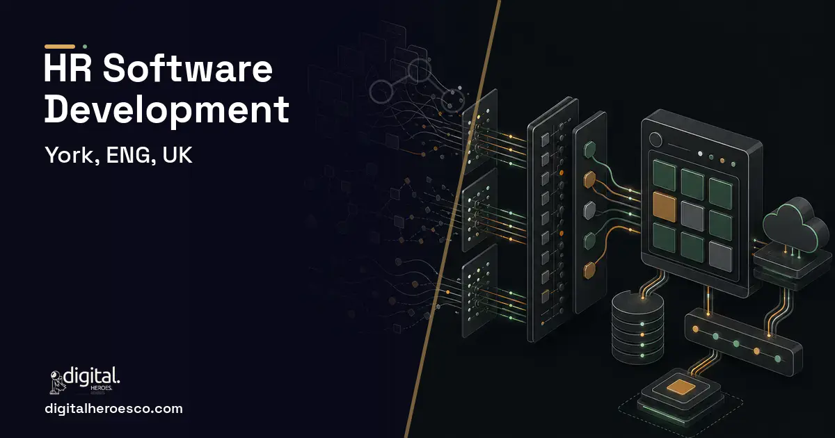 HR Software Development workflow illustration for York, ENG, UK.