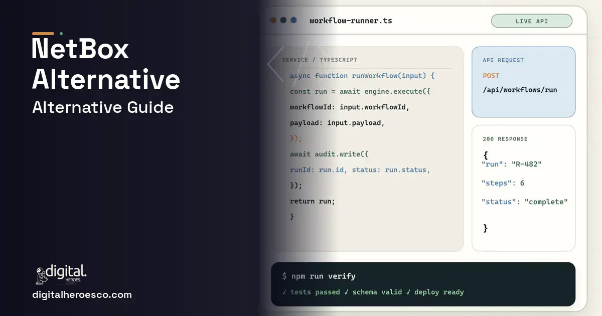 Internal Tools Development code editor and API illustration for NetBox Alternatives.