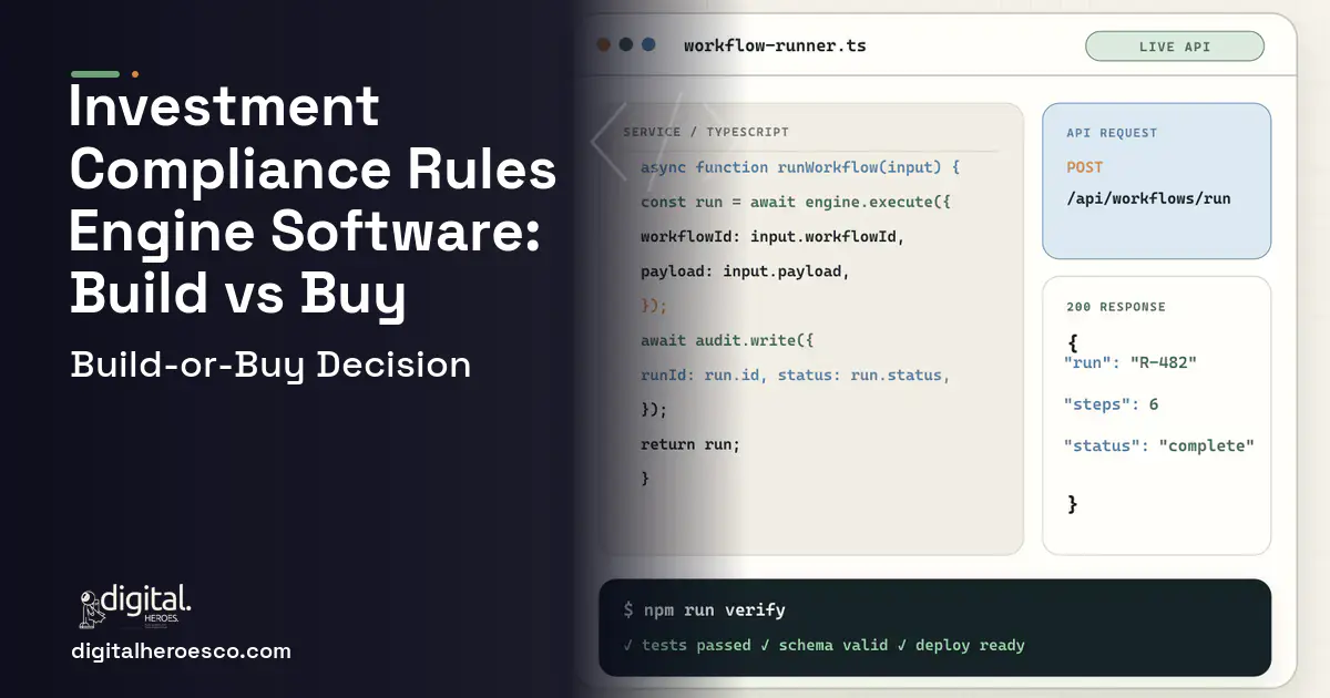 Internal tools code editor and API illustration for Investment Compliance Rules Engine Software Build vs Buy Guide.